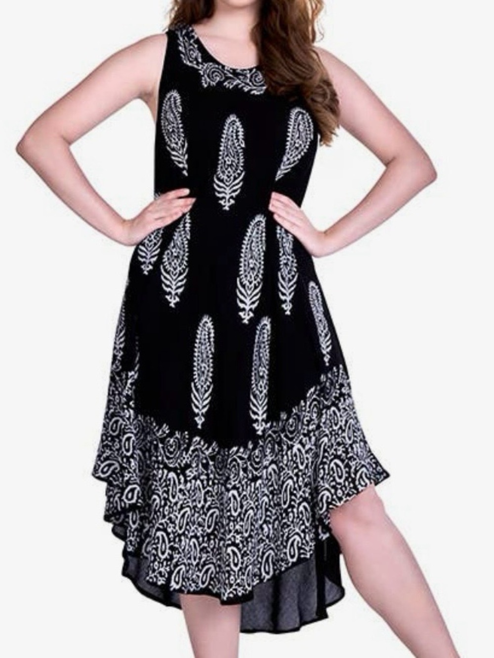 Fashion Style Black & White Printed Sleeveless Midi Dress